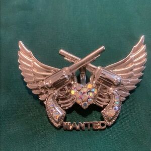 Silver vintage Winged Gun Pendant with Rhinestones